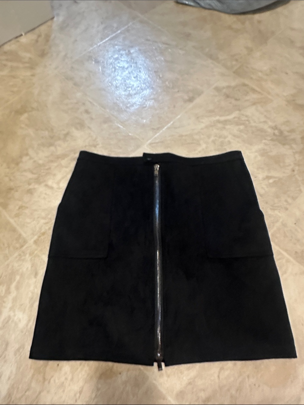 David Lerner Black Suede Front-Zip Mini Skirt